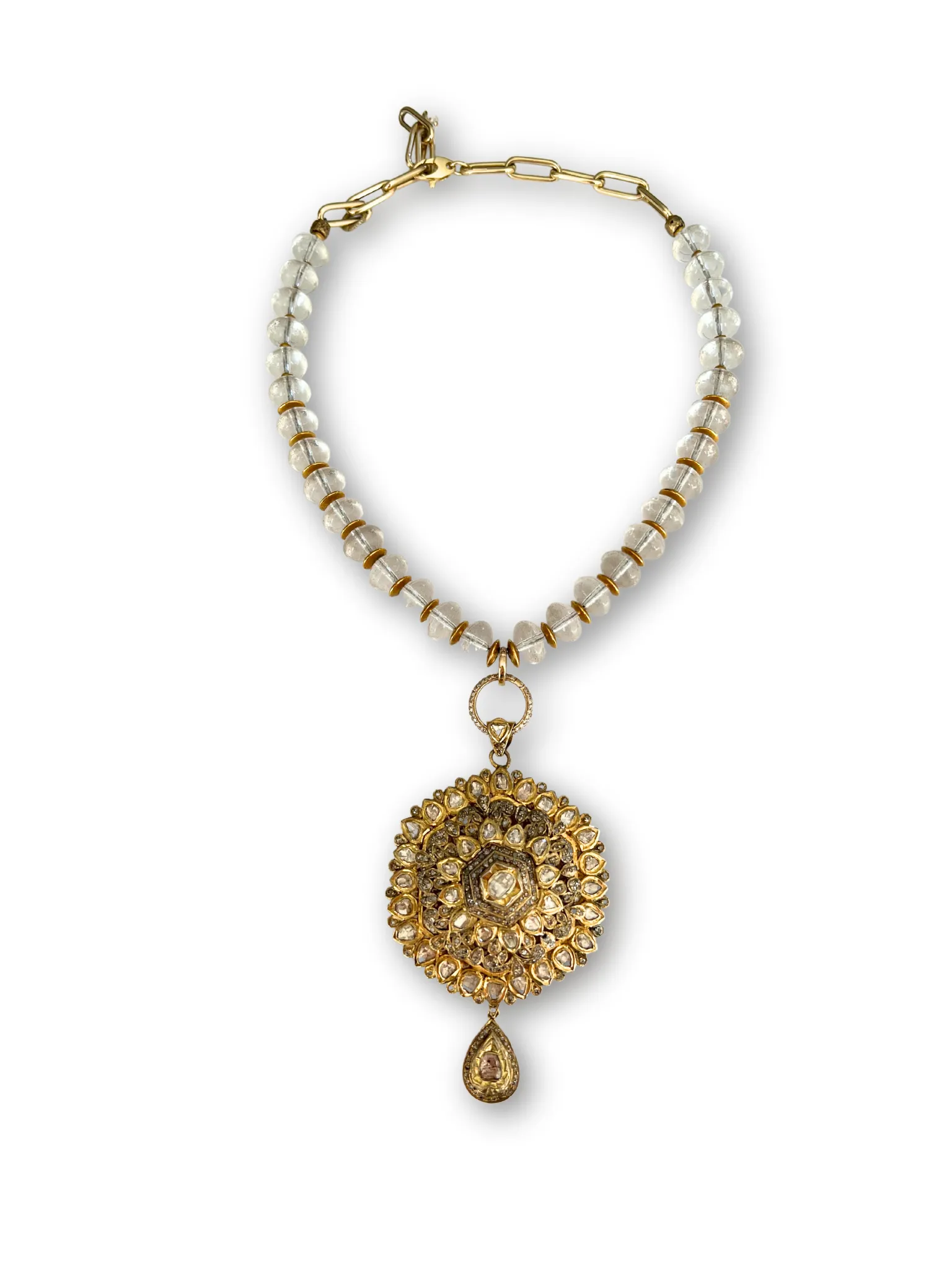 Vintage Gold Plate Rose Cut Pave Diamond Pendant