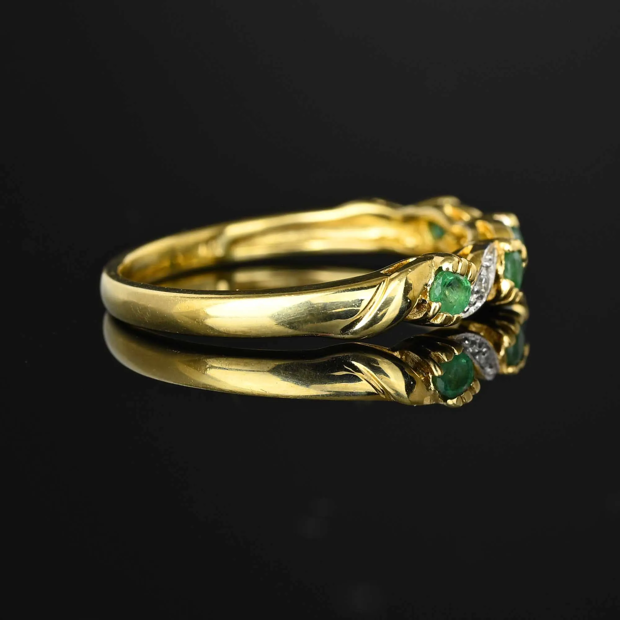 Vintage Half Eternity Diamond Emerald Ring Band