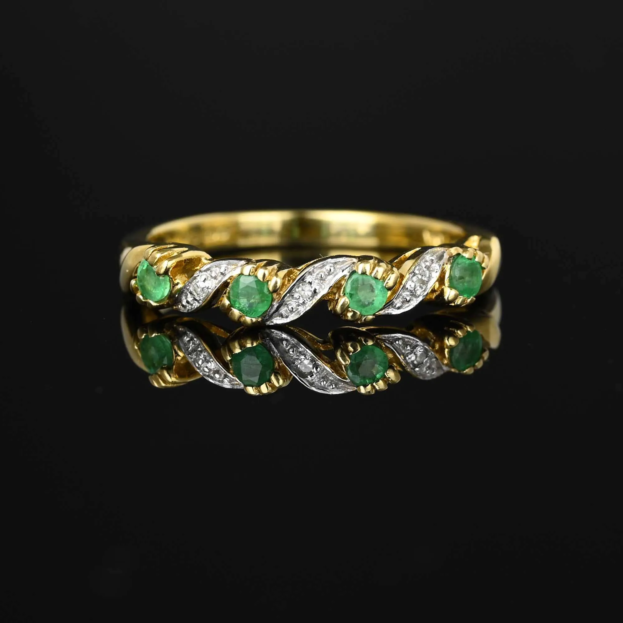 Vintage Half Eternity Diamond Emerald Ring Band