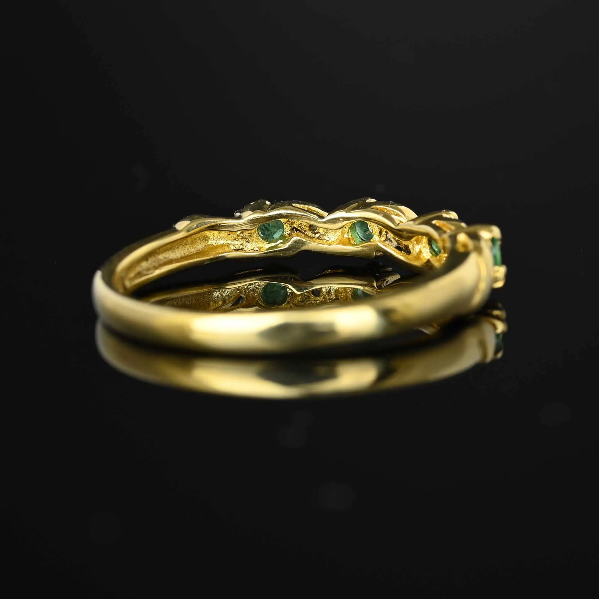 Vintage Half Eternity Diamond Emerald Ring Band