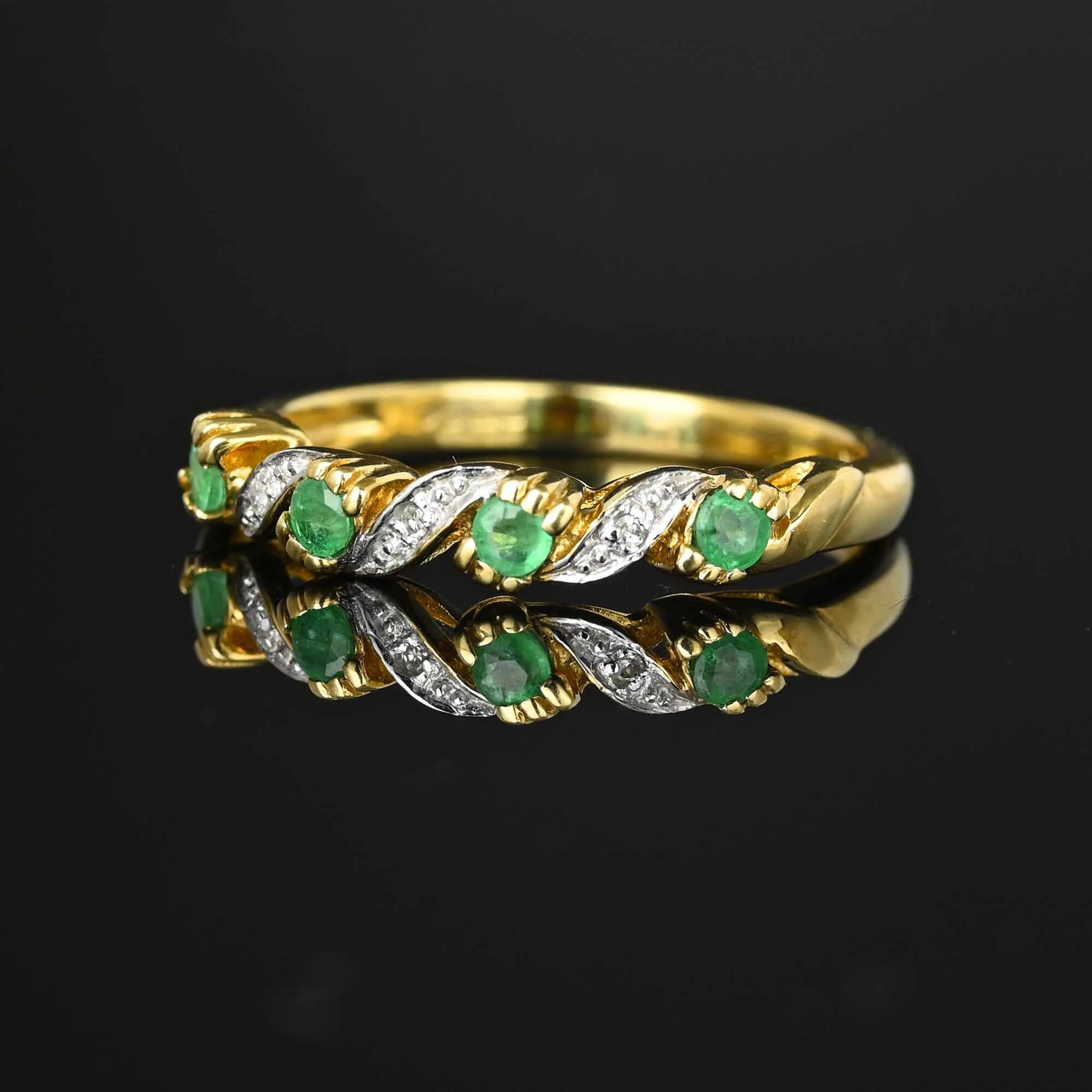 Vintage Half Eternity Diamond Emerald Ring Band