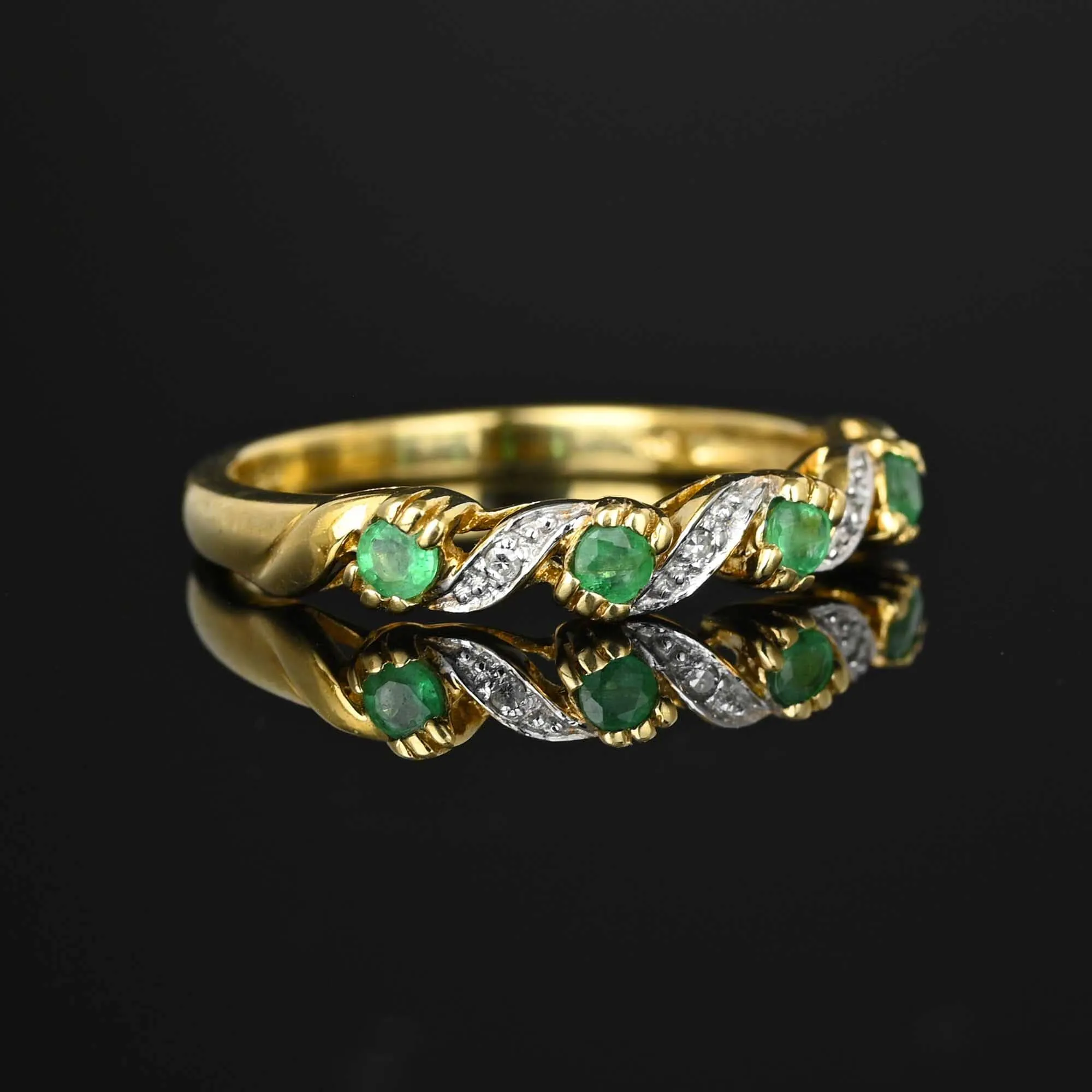 Vintage Half Eternity Diamond Emerald Ring Band