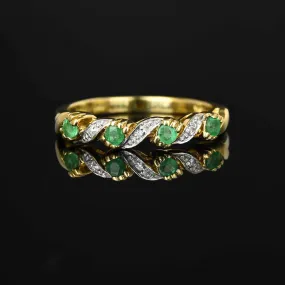 Vintage Half Eternity Diamond Emerald Ring Band