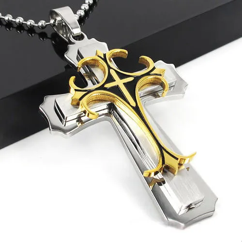 Vintage Men's Stainless Steel Cross Pendant with Necklace Jewelry