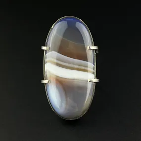 Vintage Silver Banded Picture Agate Statement Ring, Sz 7 1/2