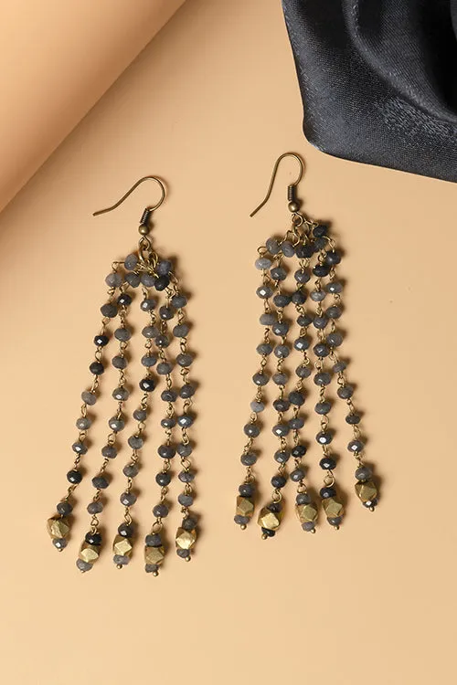 Whe Grey Dyed Semi-precious Quartz Stone and Dokra Brass Earring