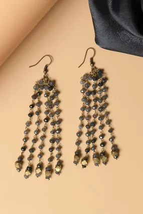Whe Grey Dyed Semi-precious Quartz Stone and Dokra Brass Earring