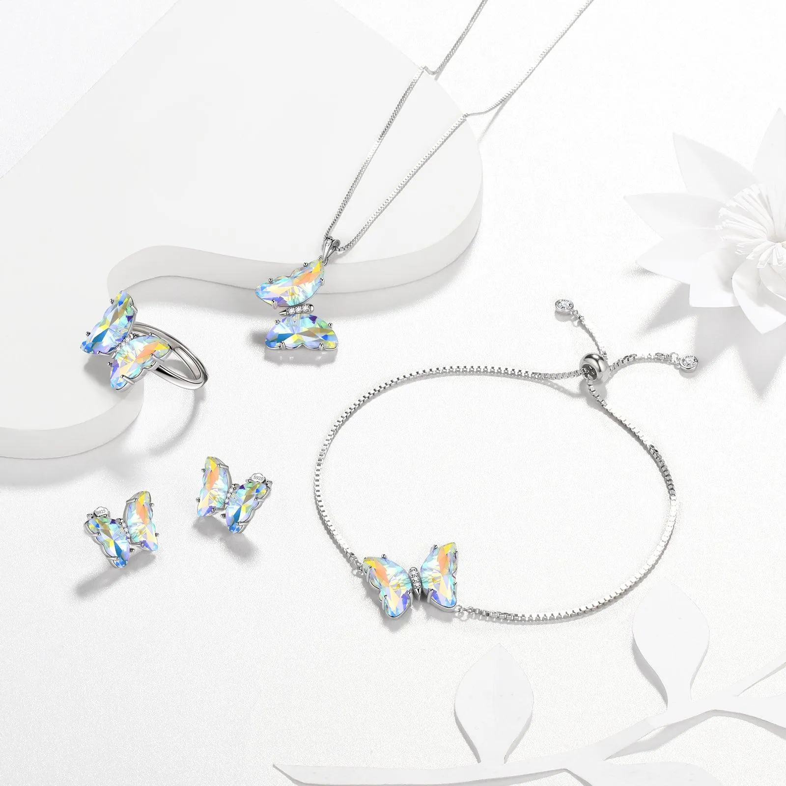 White Butterfly Bracelet April Diamond Birthstone Women Girls Jewelry Birthday Gift