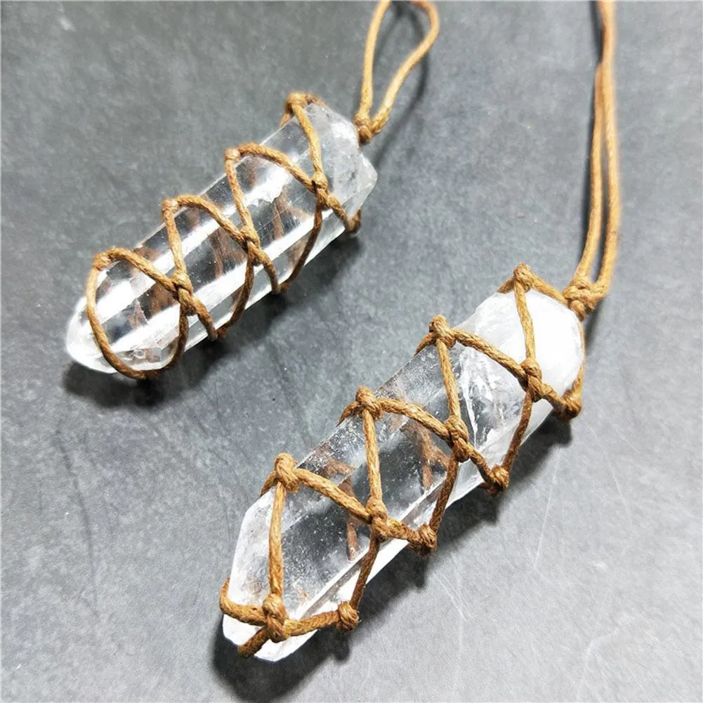 White crystal pillar pendant necklace