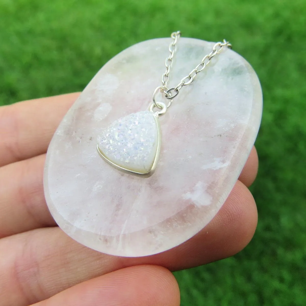 White Druzy Necklace | Angel Aura Quartz Crystal Necklace