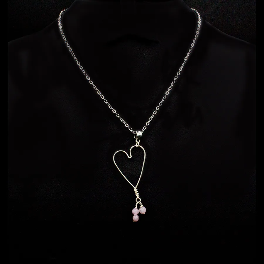 Wire Heart with Rose Quartz Dangles Necklace
