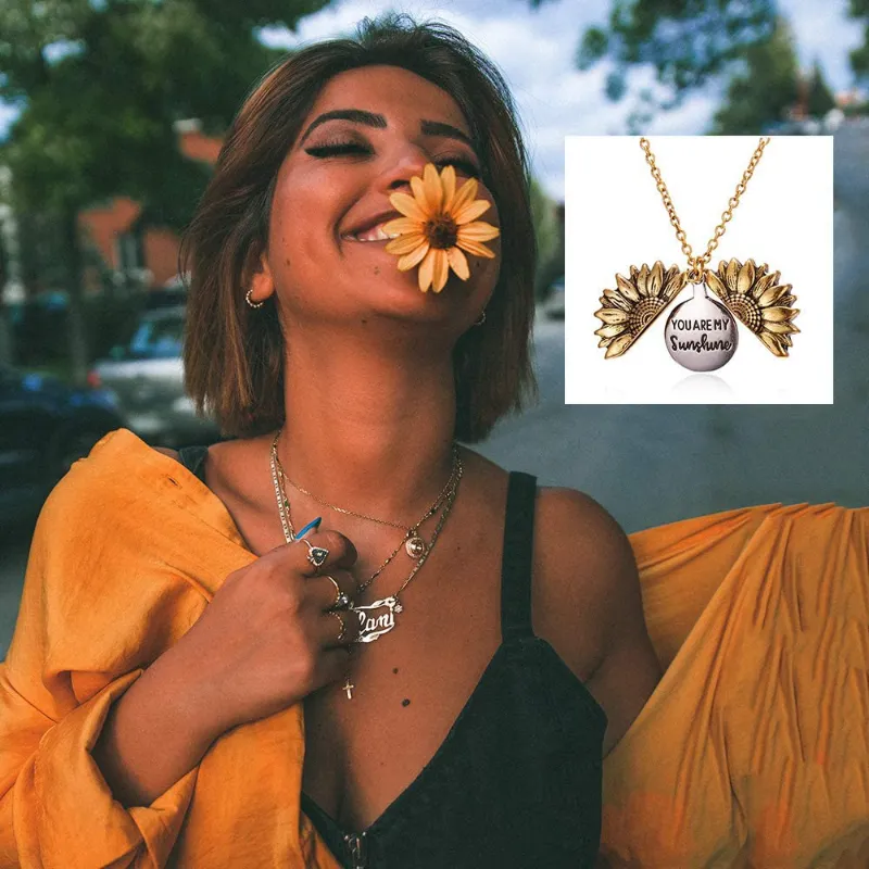 Women's Sunflower Pendant Locket Necklace