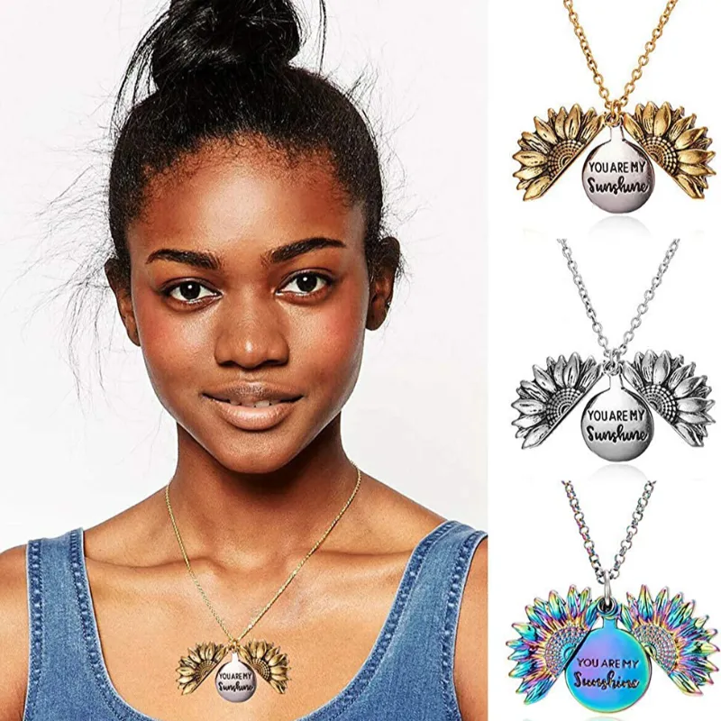 Women's Sunflower Pendant Locket Necklace