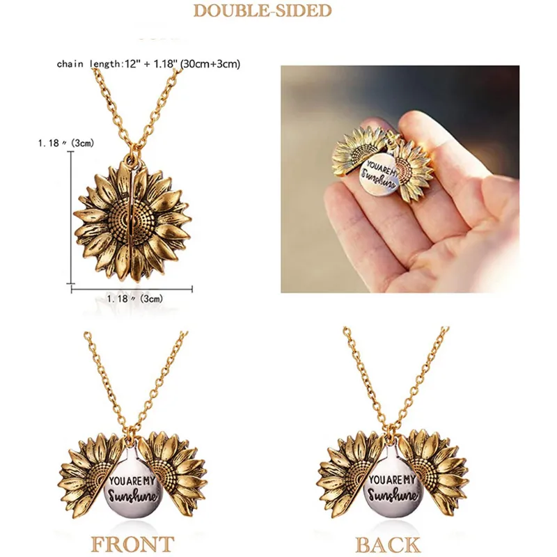 Women's Sunflower Pendant Locket Necklace