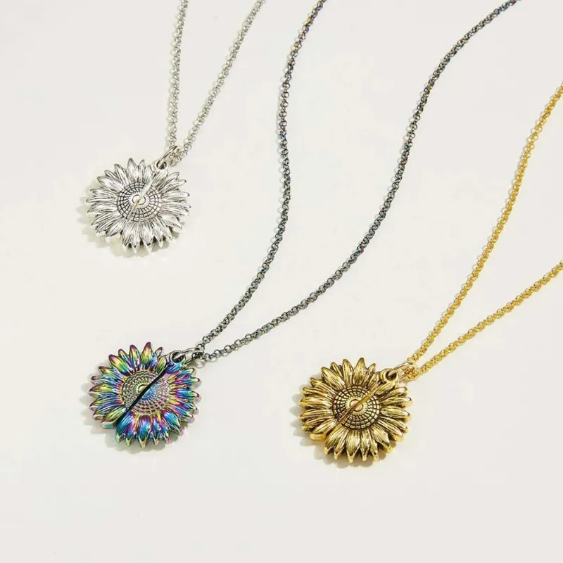 Women's Sunflower Pendant Locket Necklace