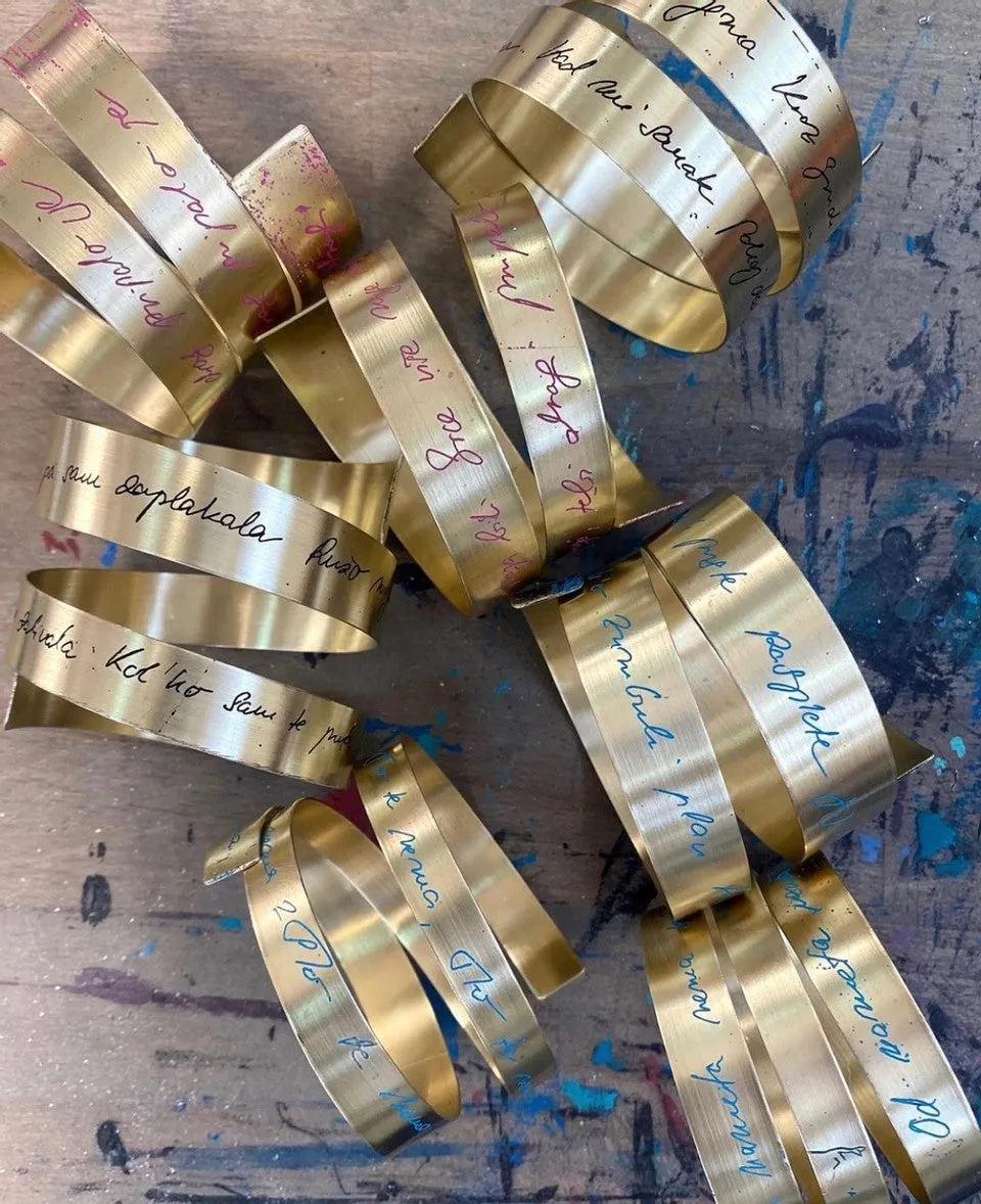 Zinc and Brass Bracelet With Engraved Sevdalinka by Werkstatt Studio x Bazerdzan