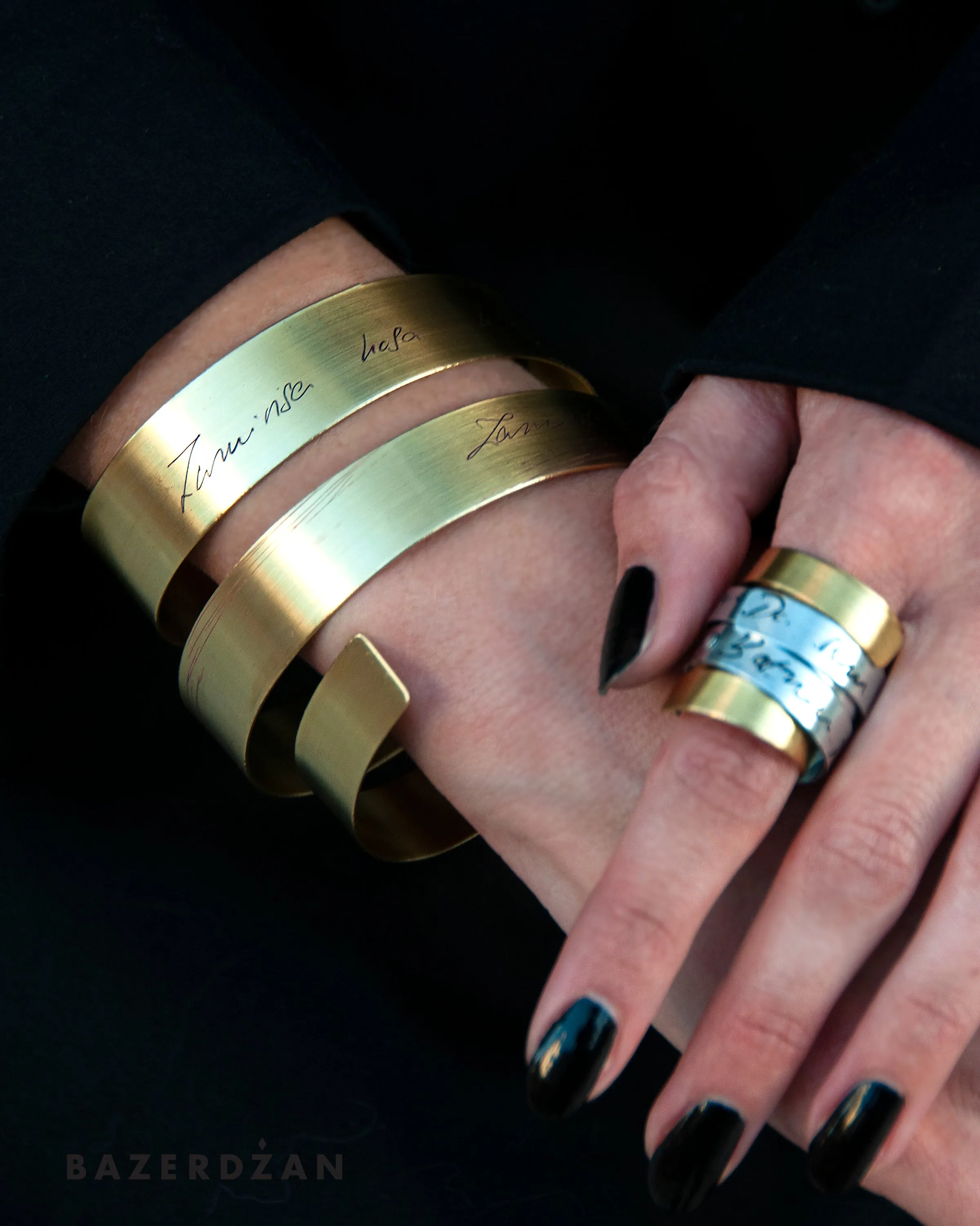 Zinc and Brass Bracelet With Engraved Sevdalinka by Werkstatt Studio x Bazerdzan