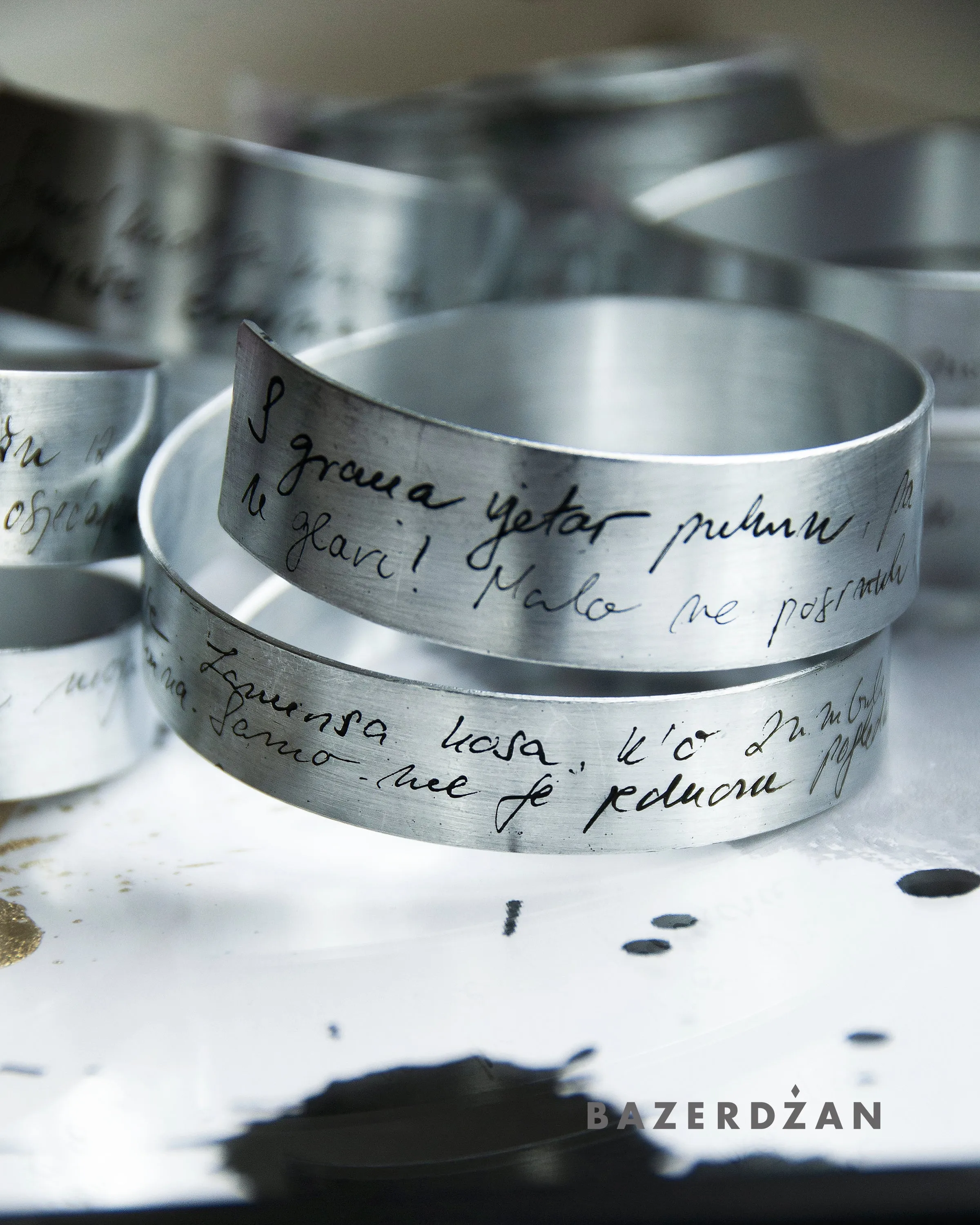Zinc and Brass Bracelet With Engraved Sevdalinka by Werkstatt Studio x Bazerdzan